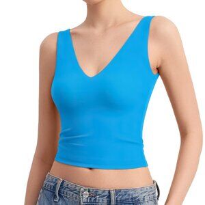 PUMIEY Women's Deep V Neck Sleeveless Tank Top Sexy Double Lined Going Out Tops